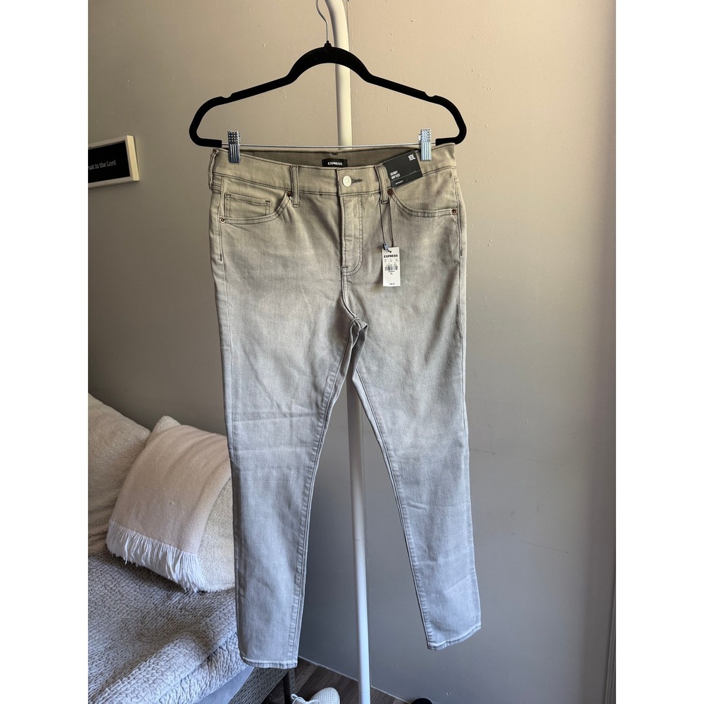 $80 NWT Express Skinny Mid Rise Jeans Women 10L Gray Supersoft Long Denim Pants